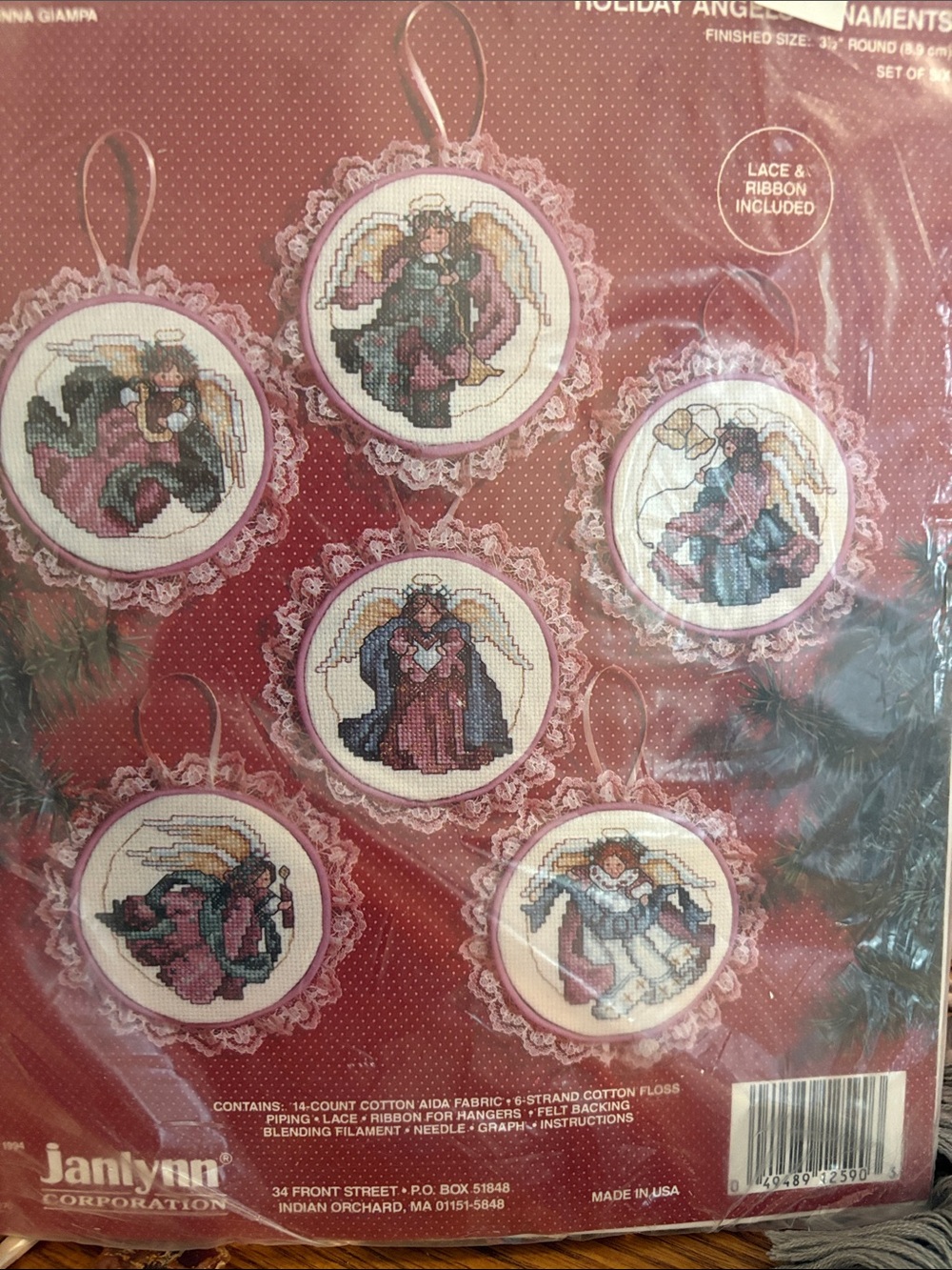 Janlynn Pink and White Angel Ornament Cross Stitch Kit